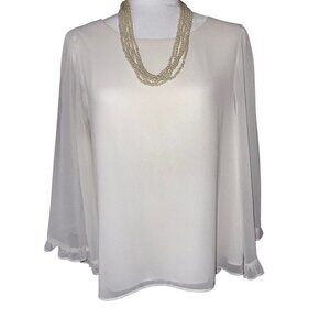 1. STATE 3/4 Butterfly Flowy Sleeve Off White Blouse Back Button Closure Size S